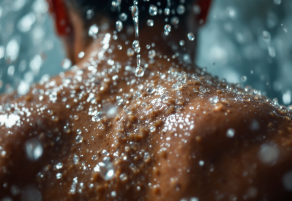 Man taking a cold shower for mental clarity and routine consistency.